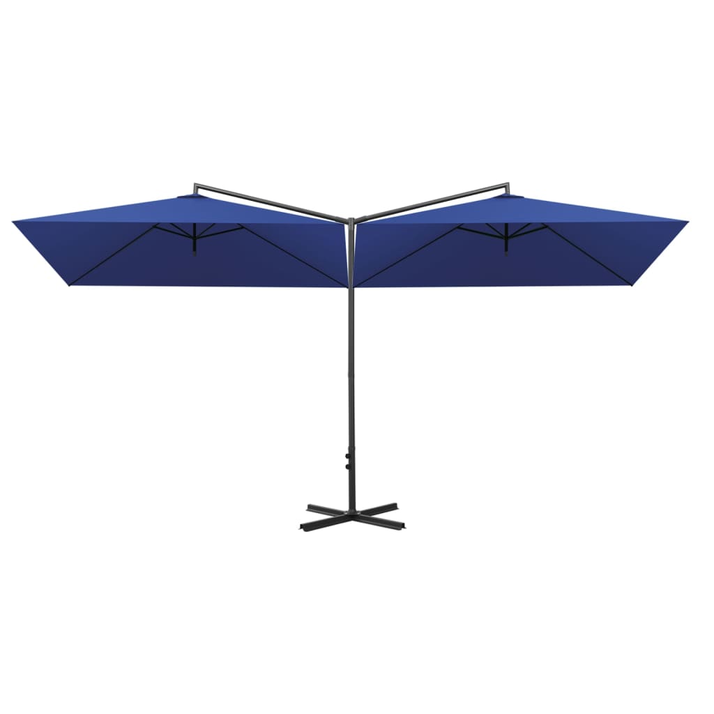 Parasol double avec mât en acier 600x300 cm bleu azur