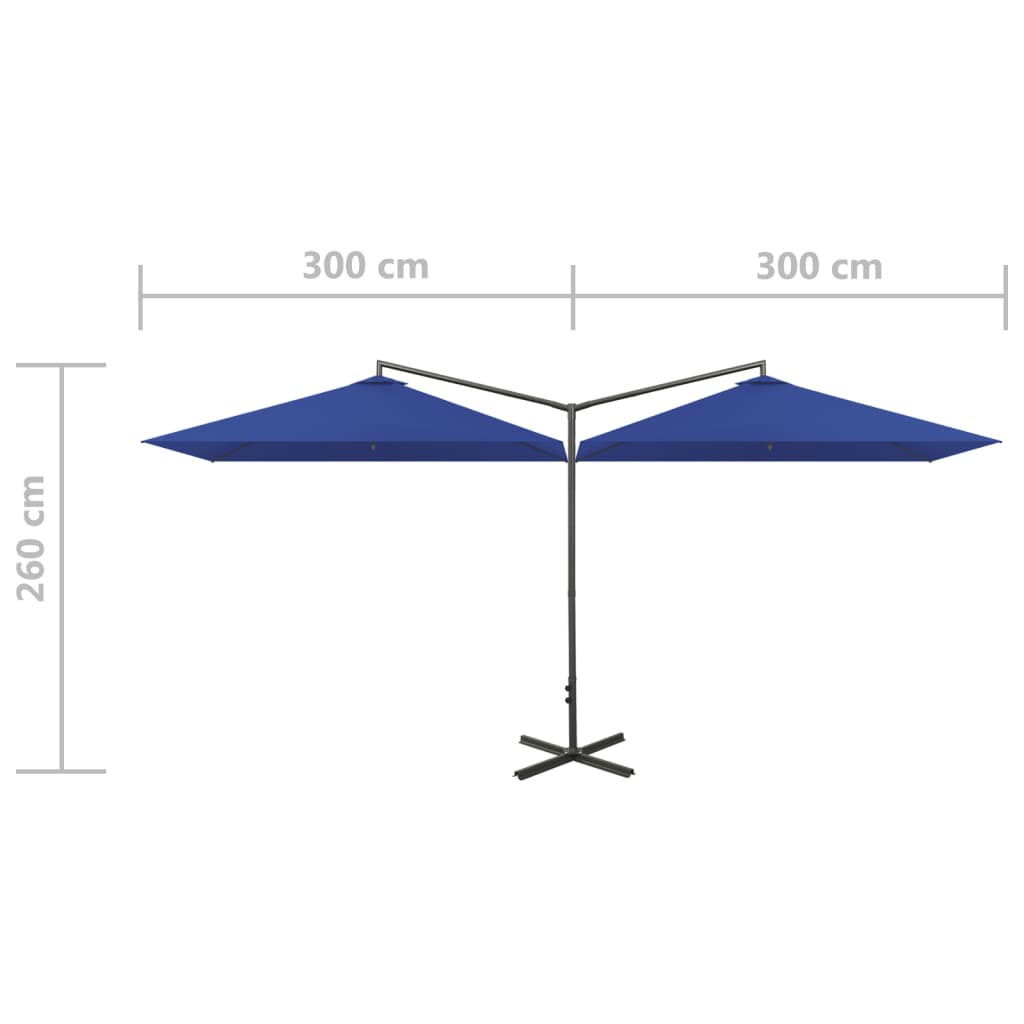 Parasol double avec mât en acier 600x300 cm bleu azur