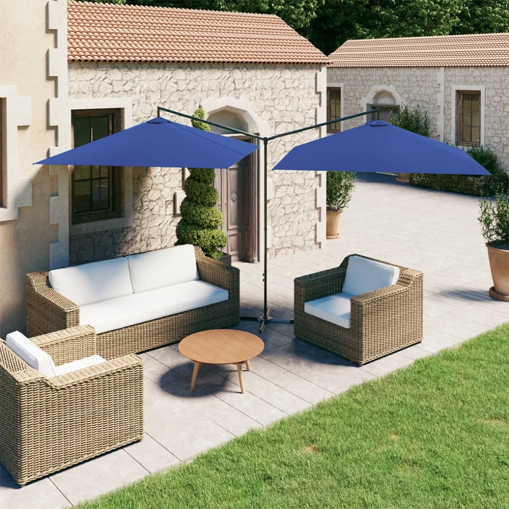 Parasol double avec mât en acier 600x300 cm bleu azur