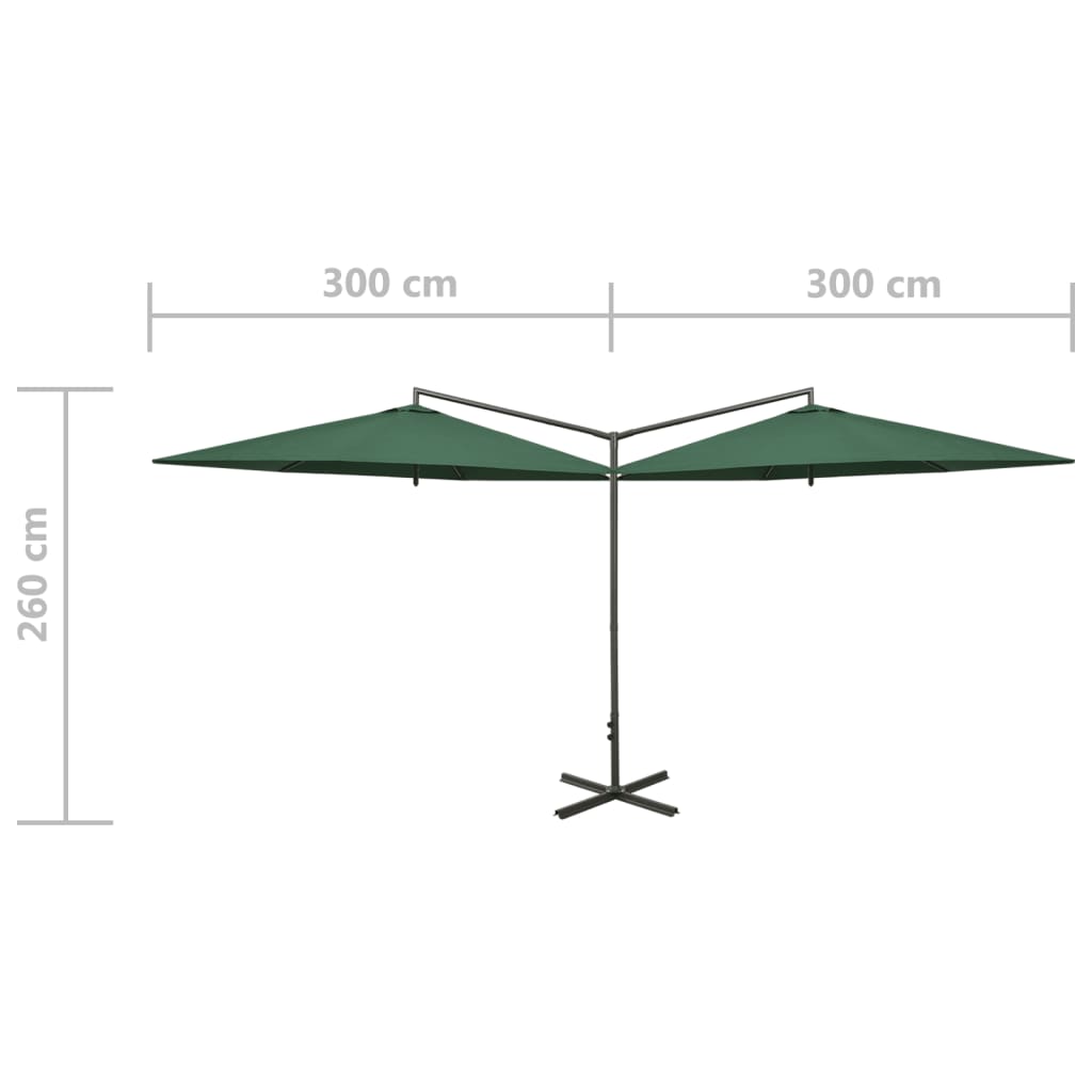 Parasol double avec mât en acier 600 cm