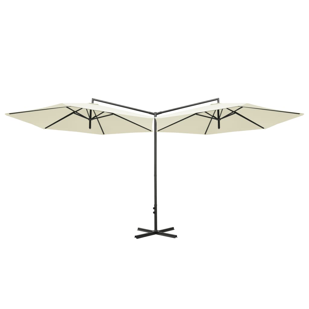 Parasol double avec mât en acier 600 cm