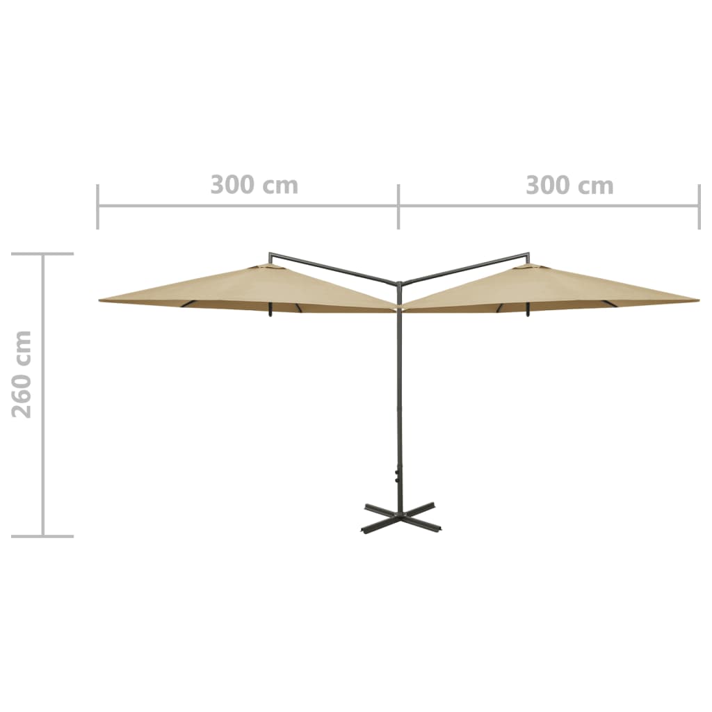 Parasol double avec mât en acier 600 cm