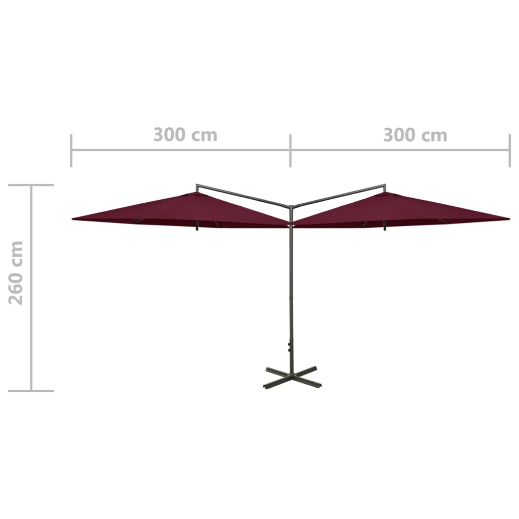 Parasol double avec mât en acier 600 cm