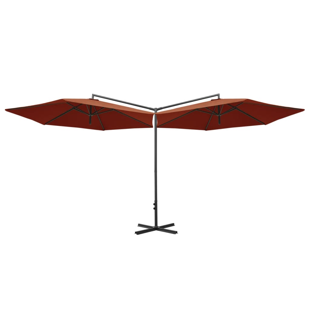 Parasol double avec mât en acier 600 cm