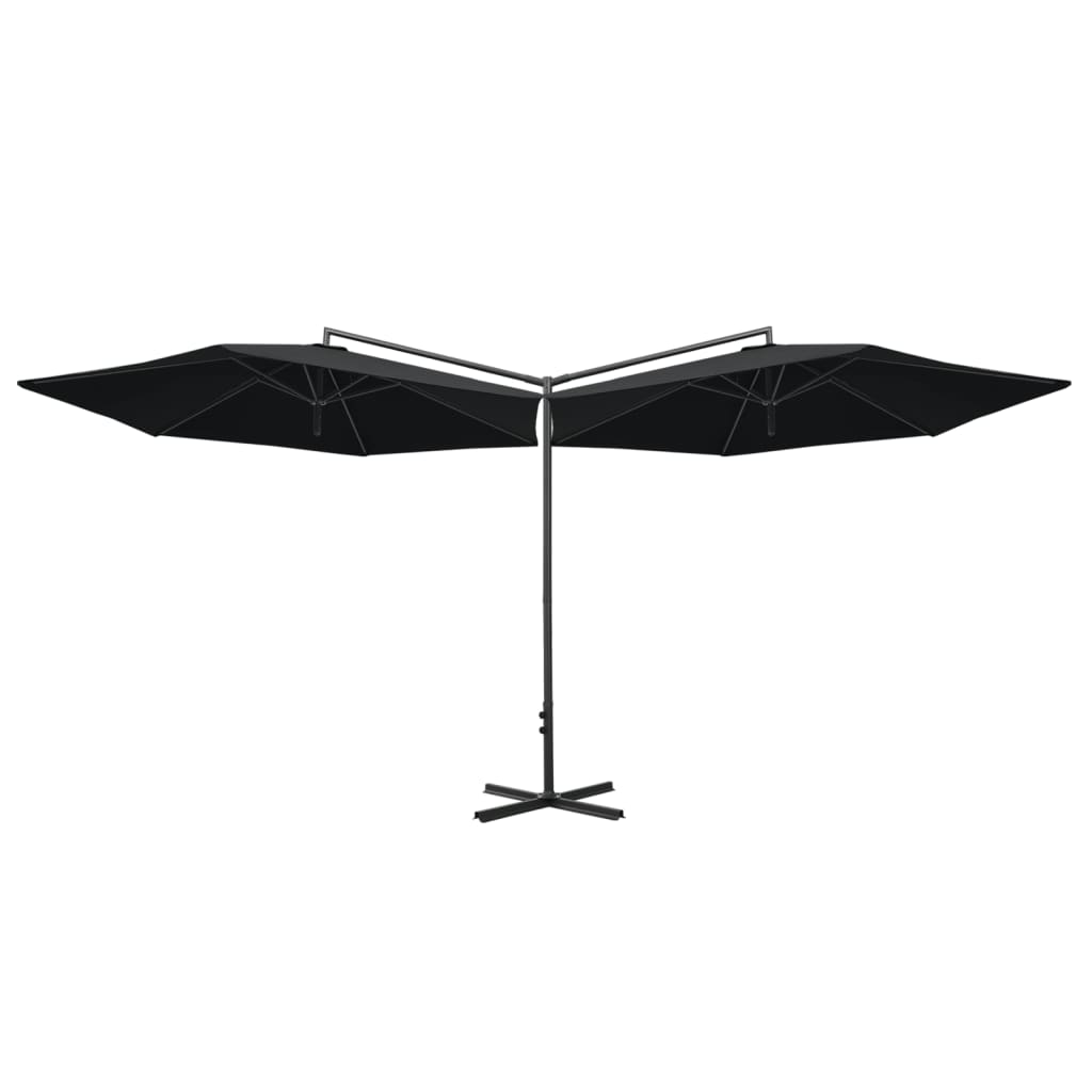 Parasol double avec mât en acier 600 cm