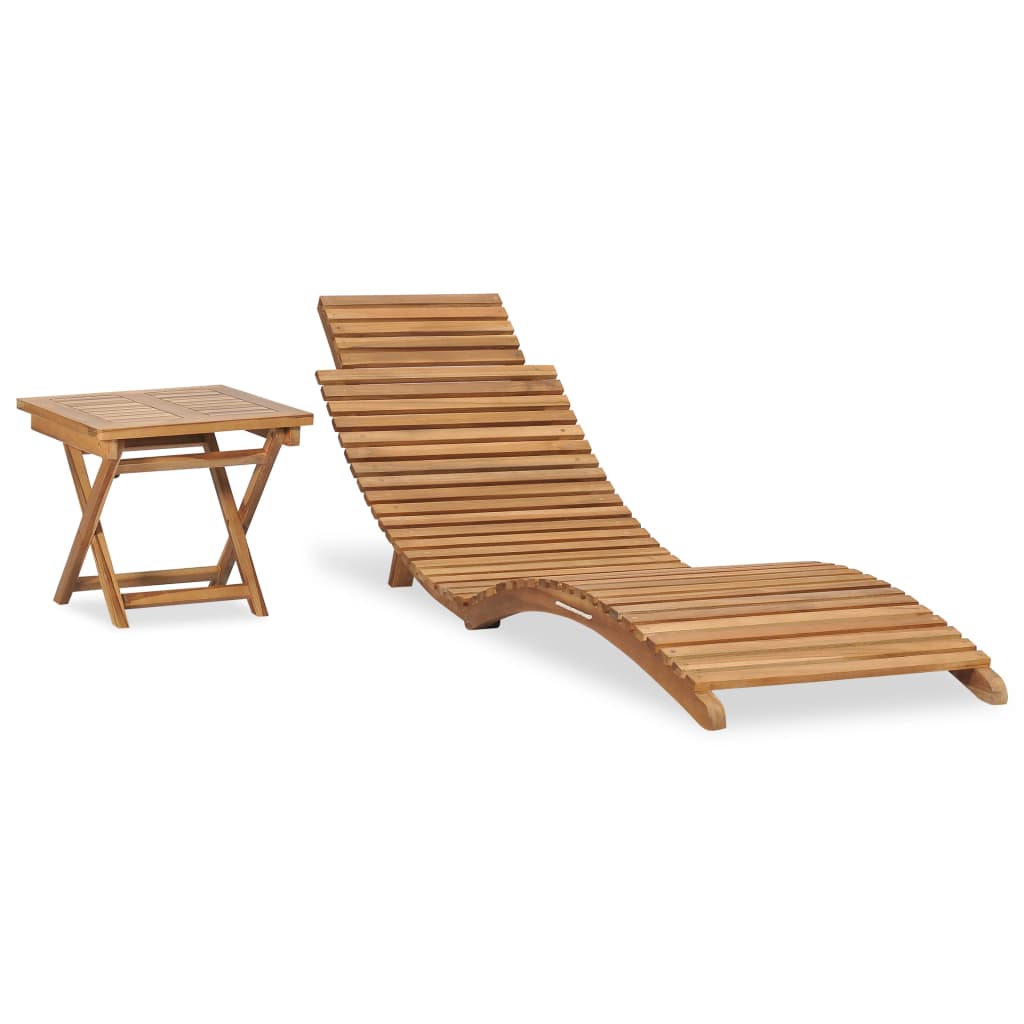 Bain de soleil avec table pliante en bois de teck massif