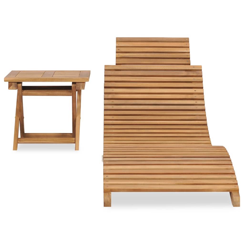 Bain de soleil avec table pliante en bois de teck massif