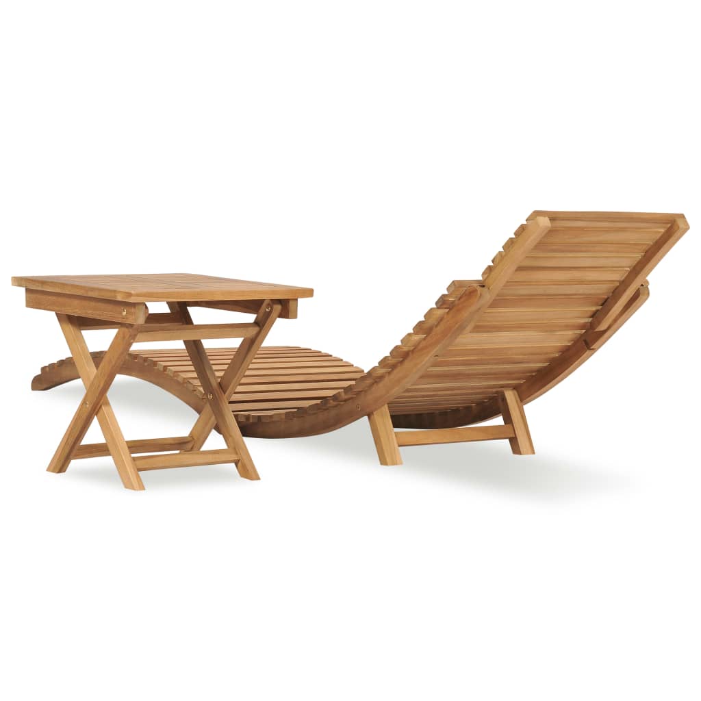 Bain de soleil avec table pliante en bois de teck massif