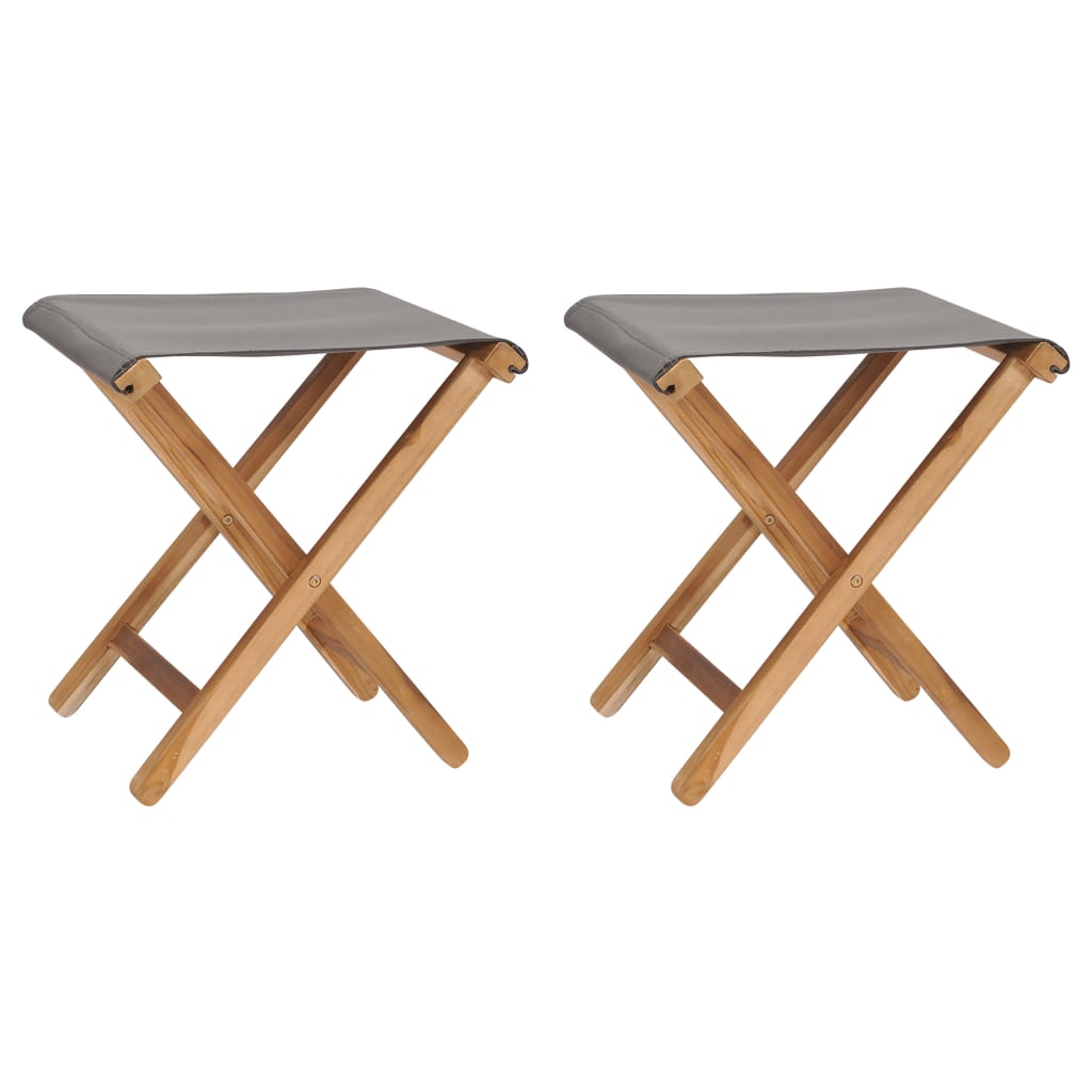 Chaises pliantes 2 pcs en bois de teck massif et tissu gris foncé