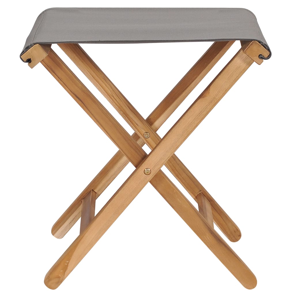 Chaises pliantes 2 pcs en bois de teck massif et tissu gris foncé