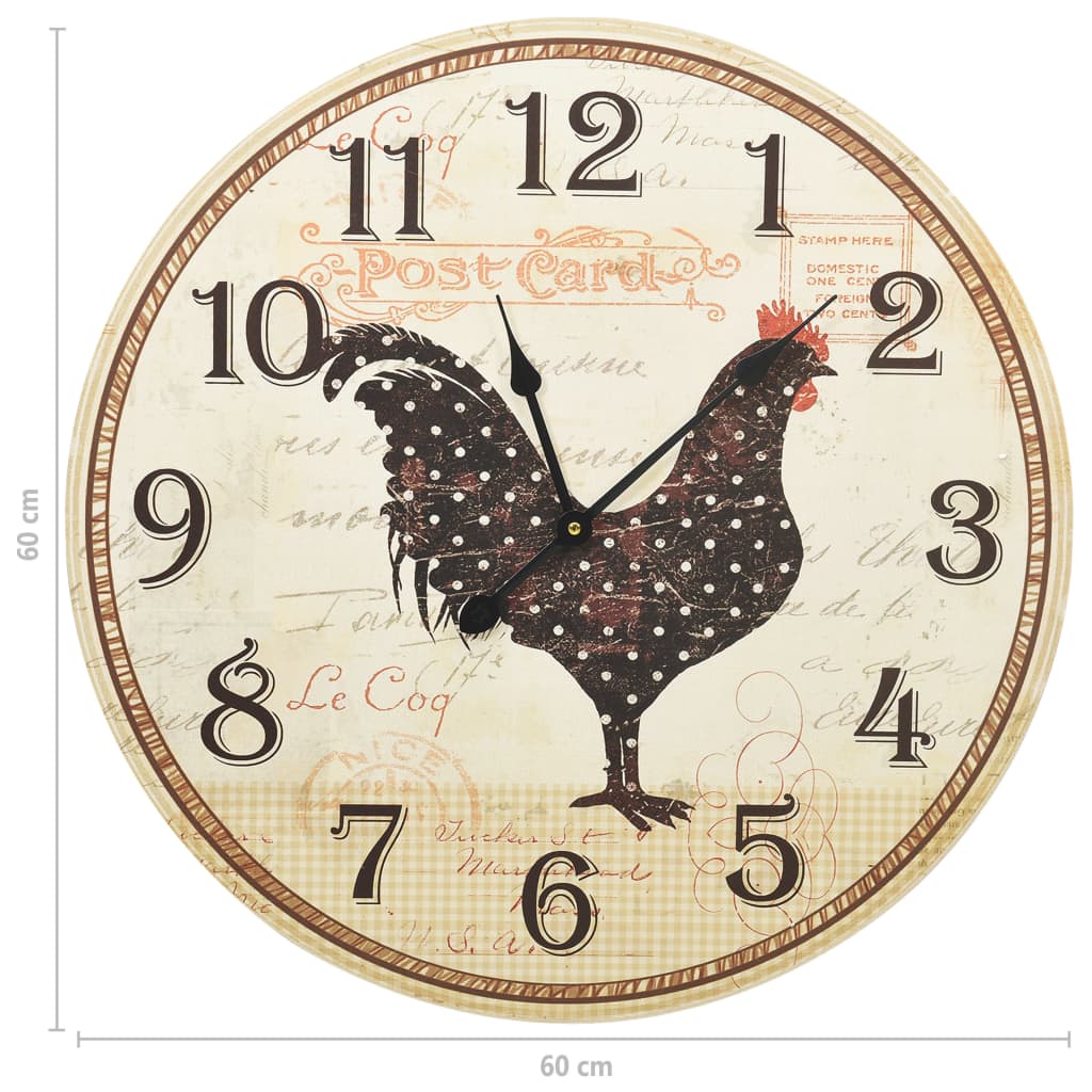 Horloge murale avec imprimé poulet 60 cm MDF multicolore