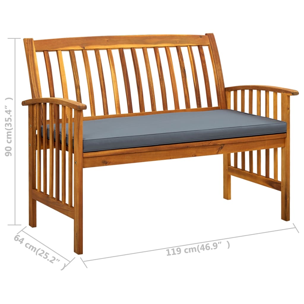 Banc de jardin avec coussin 147 cm en bois d'acacia massif