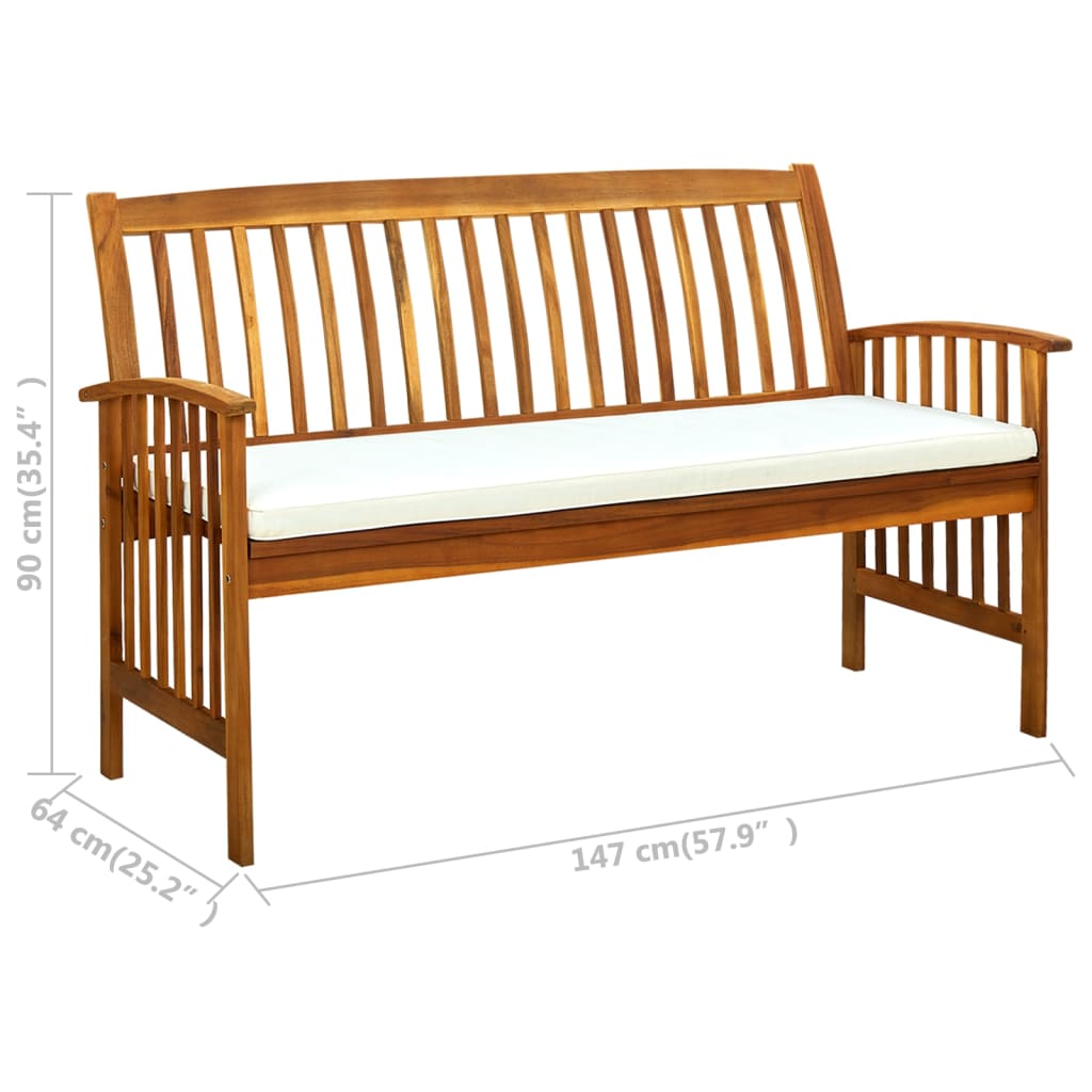 Banc de jardin avec coussin 147 cm en bois d'acacia massif