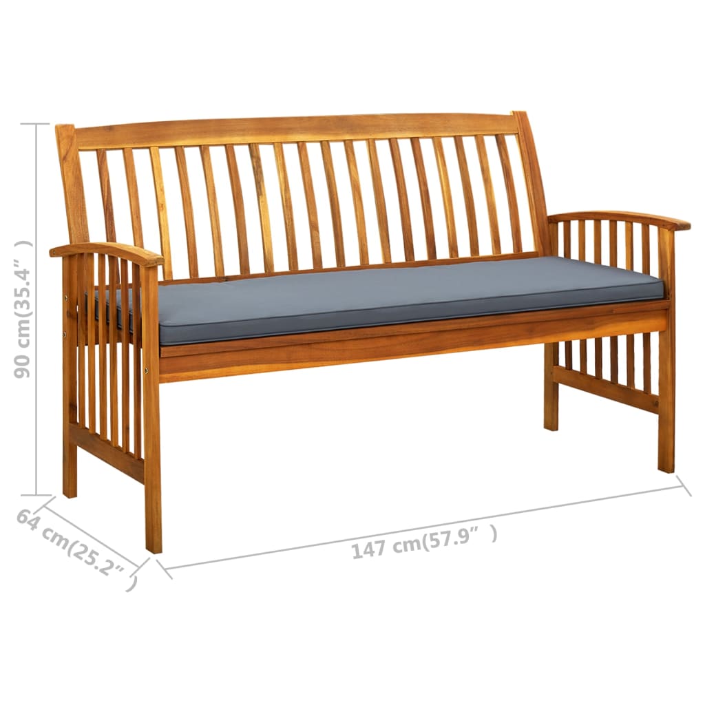 Banc de jardin avec coussin 147 cm en bois d'acacia massif