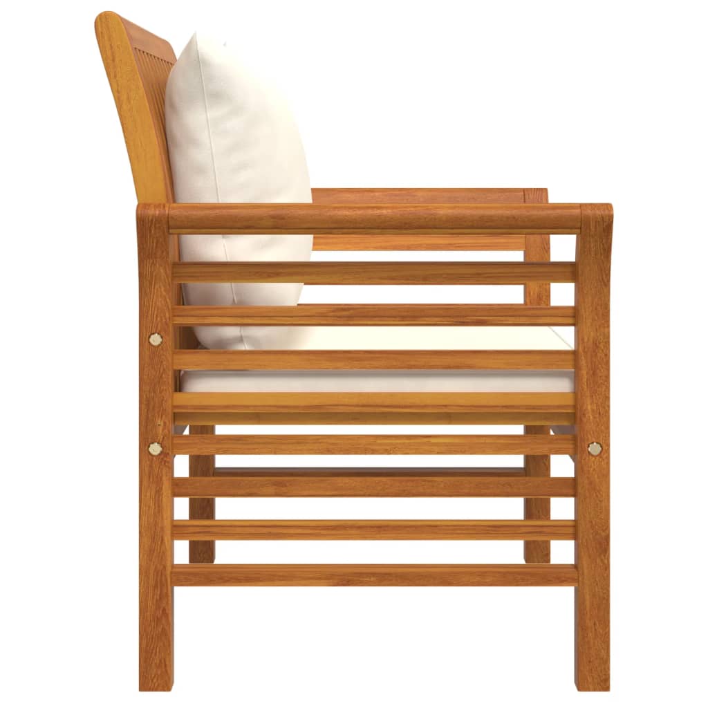 Fauteuils 2 st met crèmewitte kussens massief acaciahout