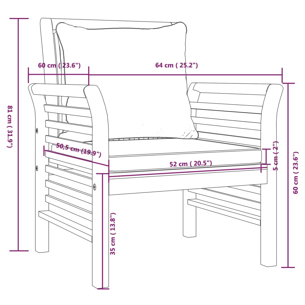 Fauteuils 2 st met crèmewitte kussens massief acaciahout