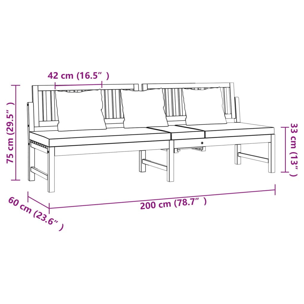 vidaxL Lit de repos avec coussin couleur crème 200x60x75 cm bois d'acacia massif