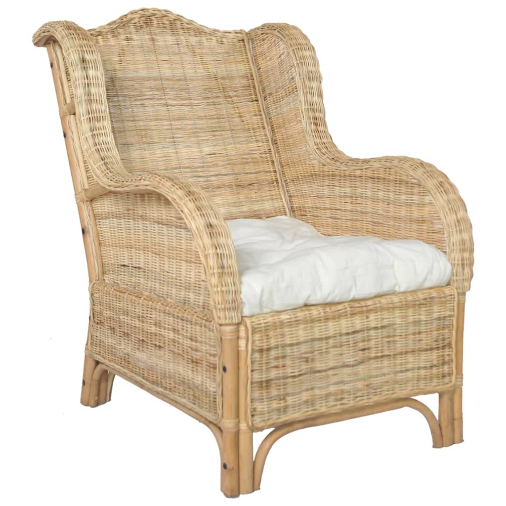 Chaise avec coussin en rotin naturel et lin