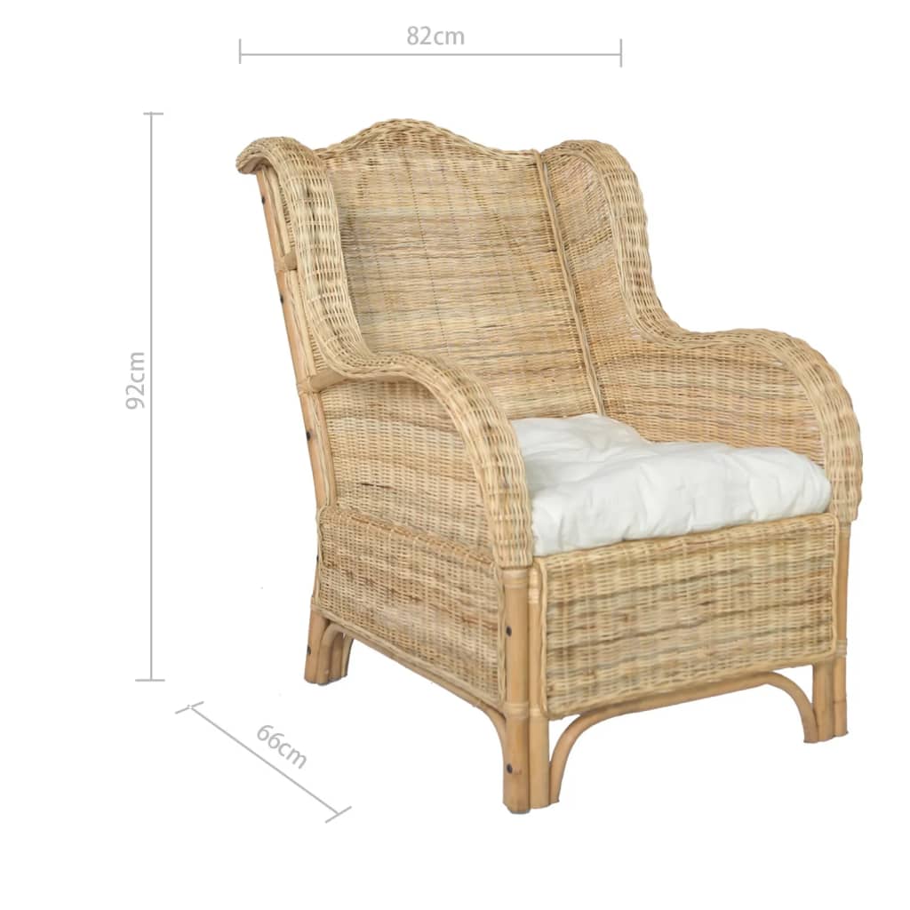 Chaise avec coussin en rotin naturel et lin