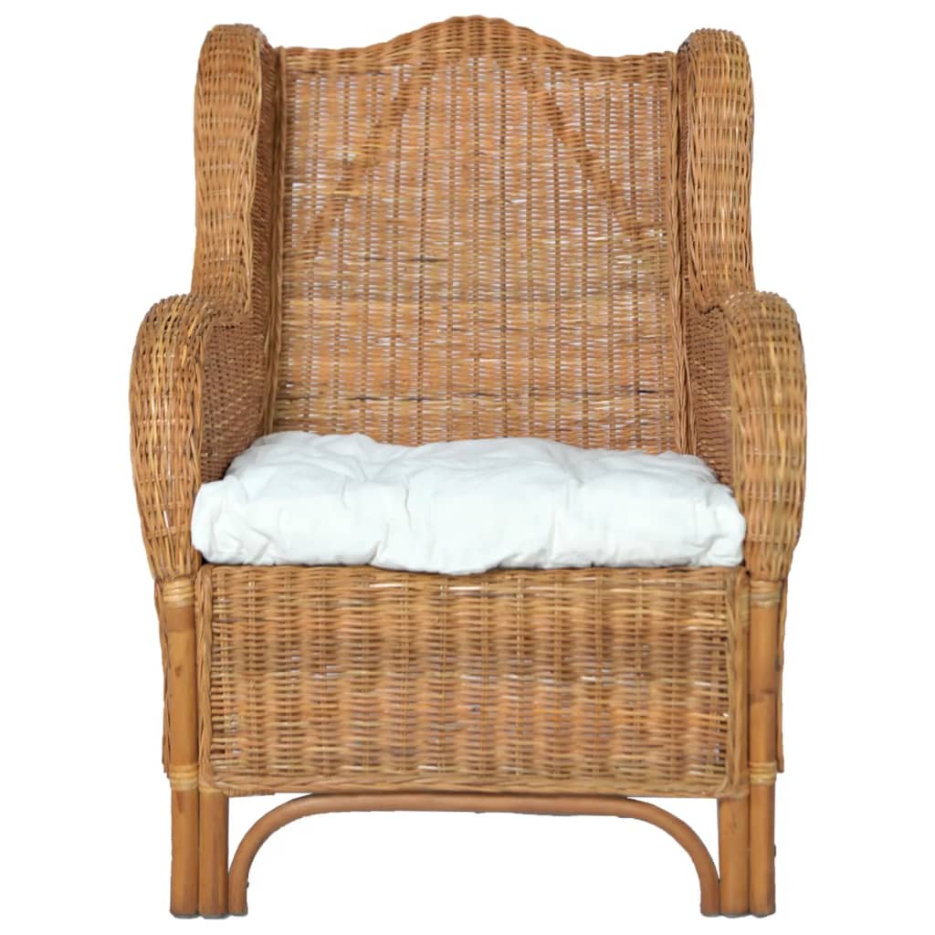 Chaise avec coussin en rotin naturel et lin