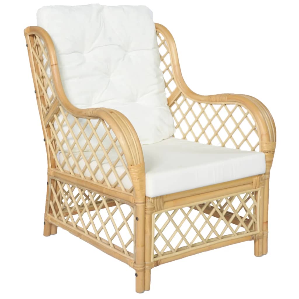 Chaise avec coussin en rotin naturel et lin