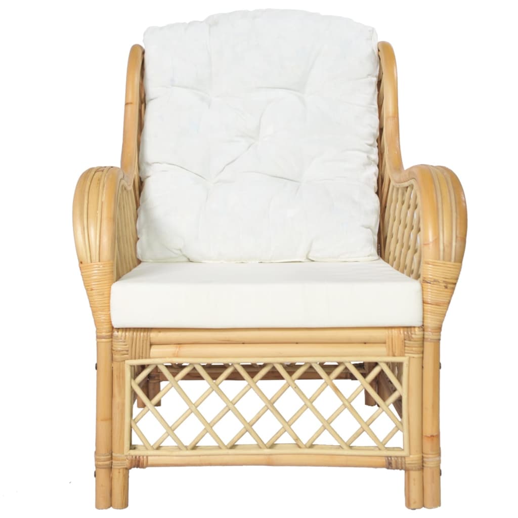 Chaise avec coussin en rotin naturel et lin