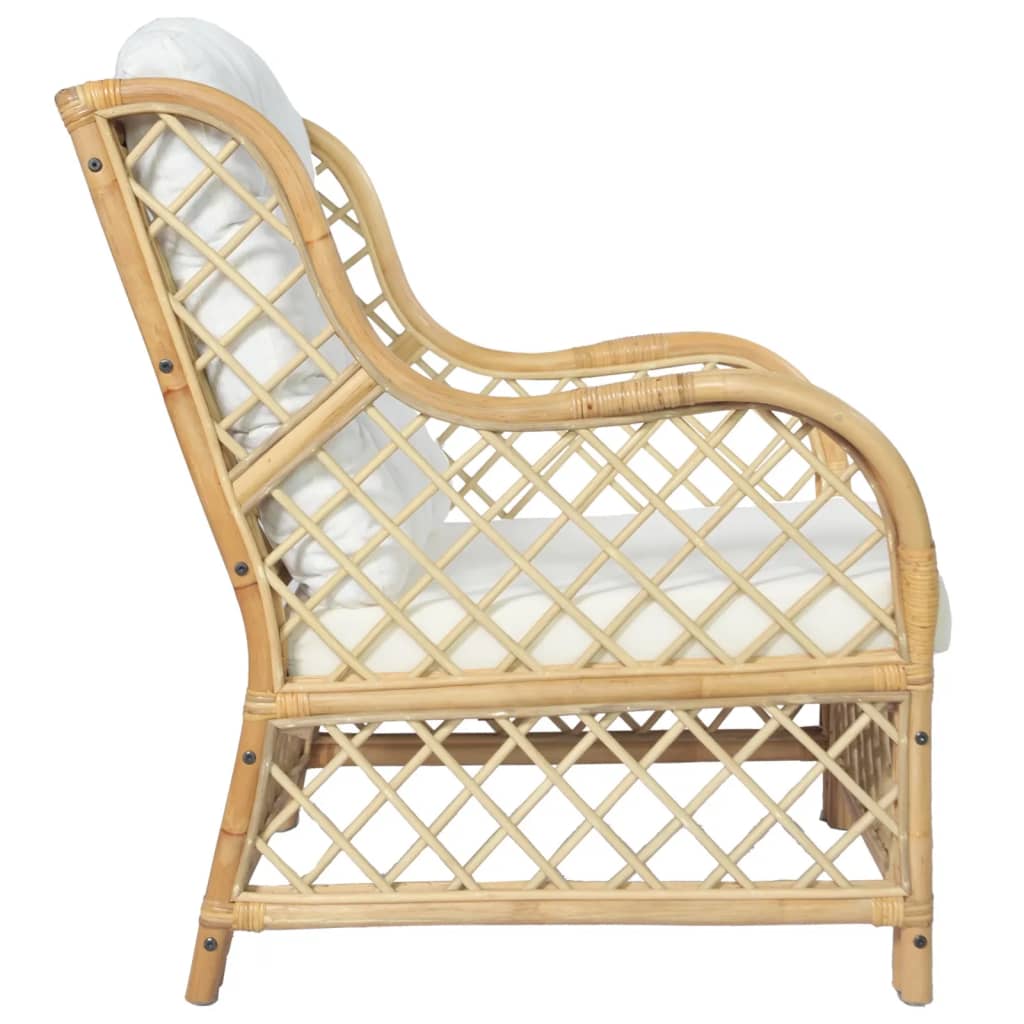 Chaise avec coussin en rotin naturel et lin