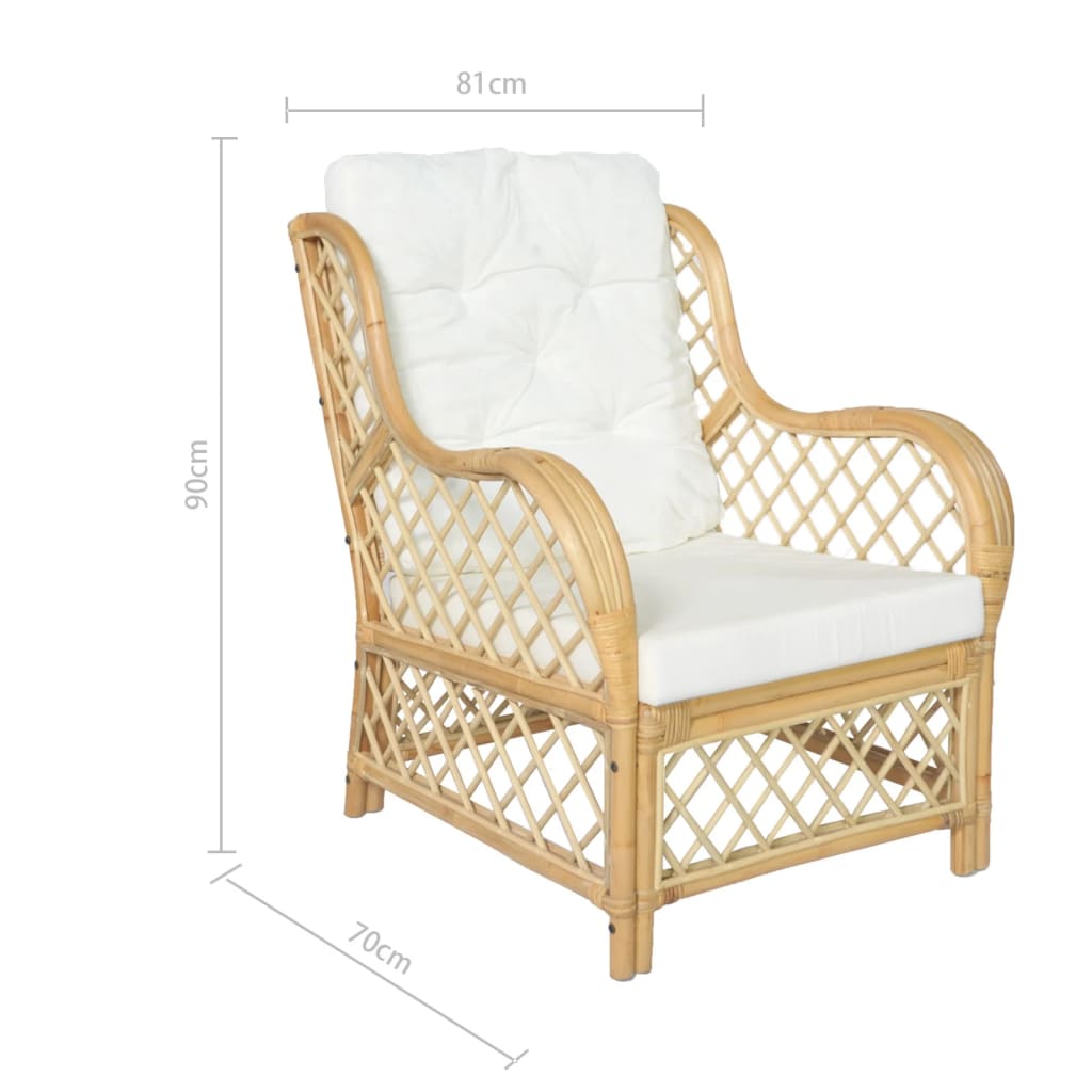 Chaise avec coussin en rotin naturel et lin