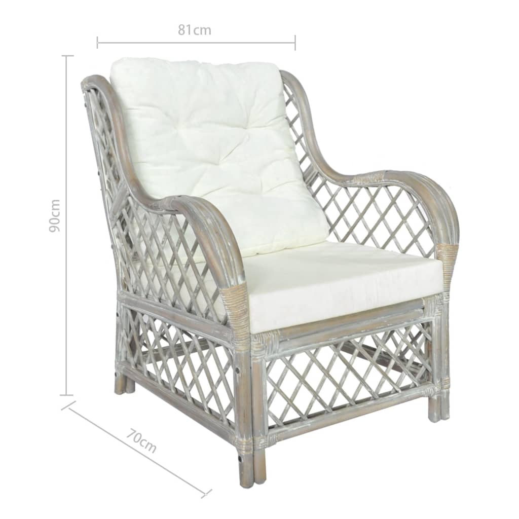 Chaise avec coussin en rotin naturel et lin