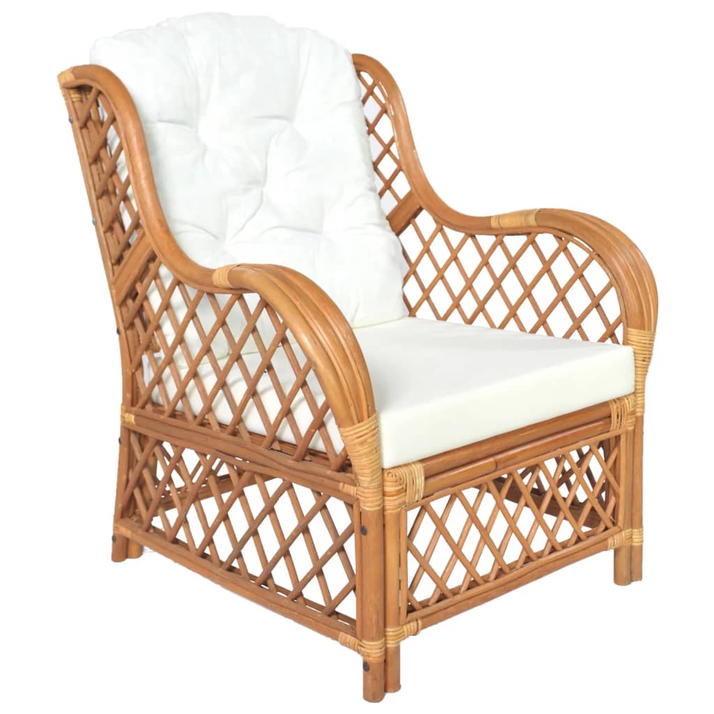 Chaise avec coussin en rotin naturel et lin