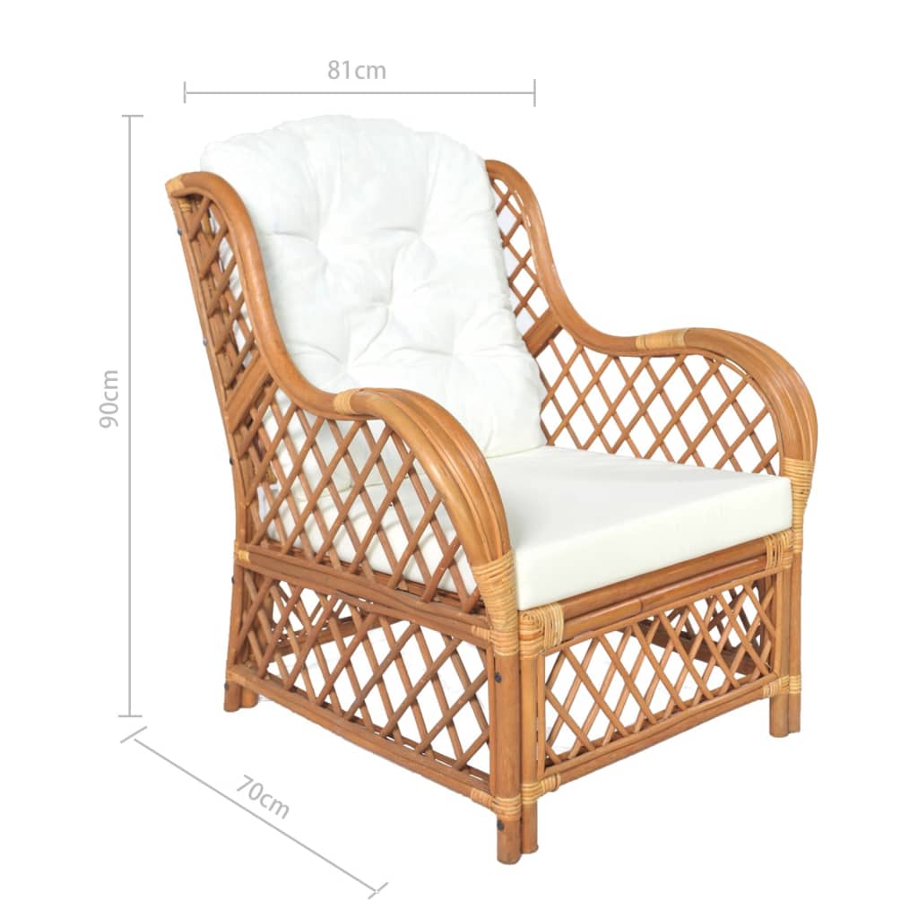 Chaise avec coussin en rotin naturel et lin