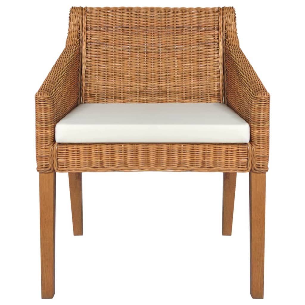 Eetkamerstoelen 2 st met kussens natuurlijk rattan grijs