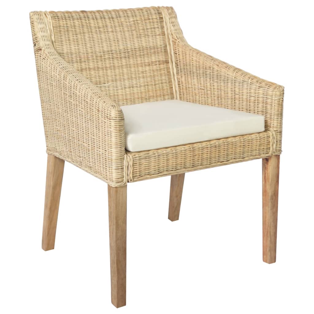 Eetkamerstoelen 2 st met kussens natuurlijk rattan grijs