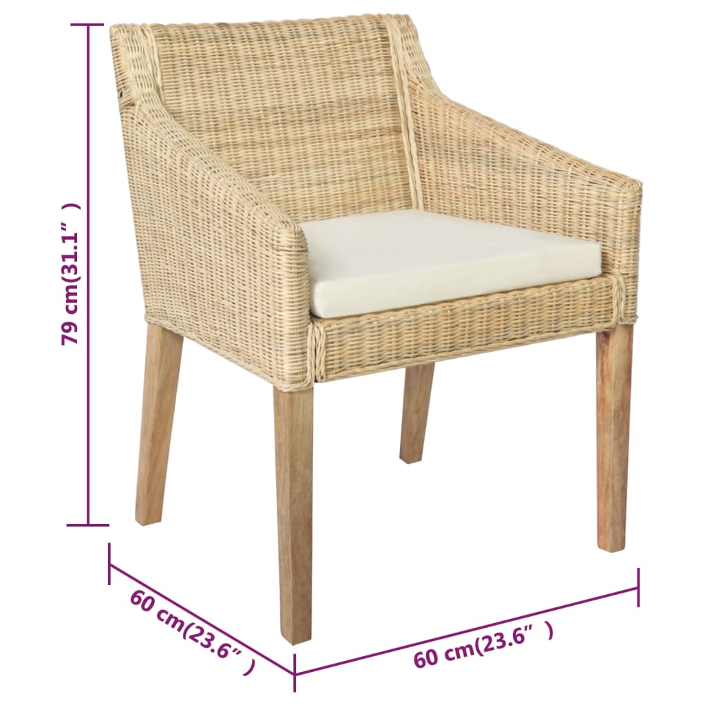 Eetkamerstoelen 2 st met kussens natuurlijk rattan grijs