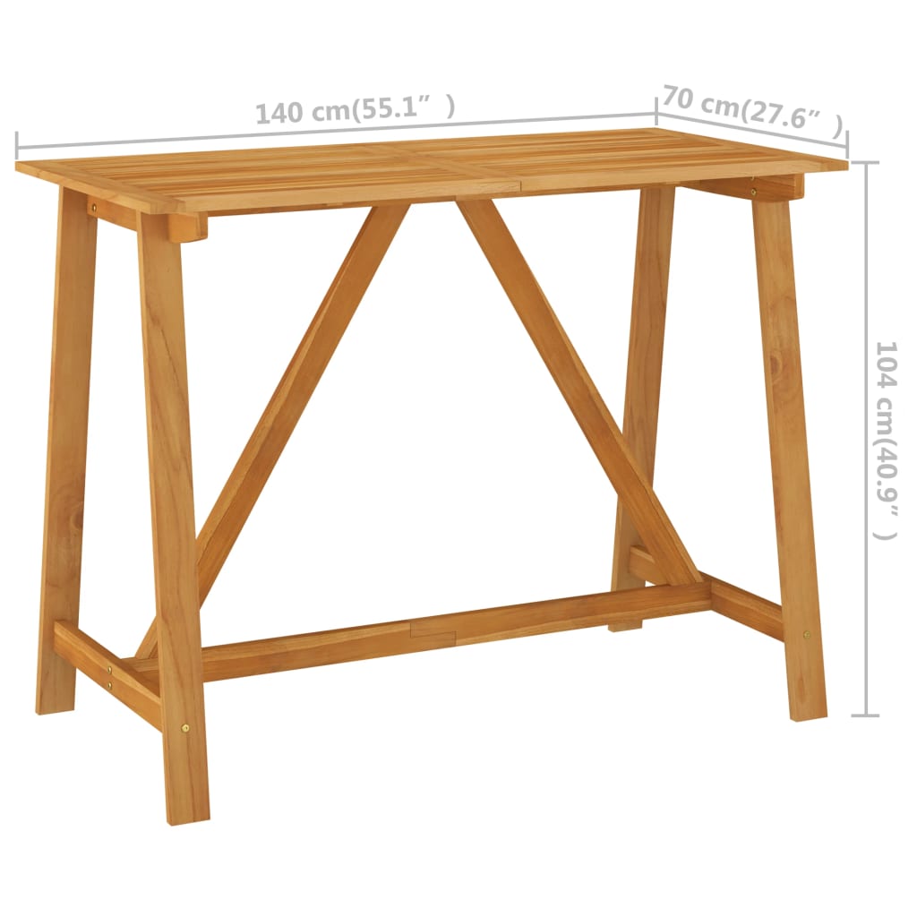 Table de bar de jardin 140x70x104 cm en bois d'acacia massif