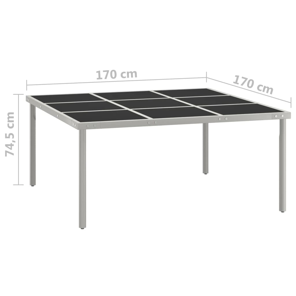 Tuintafel 170x170x74,5 cm glas en staal