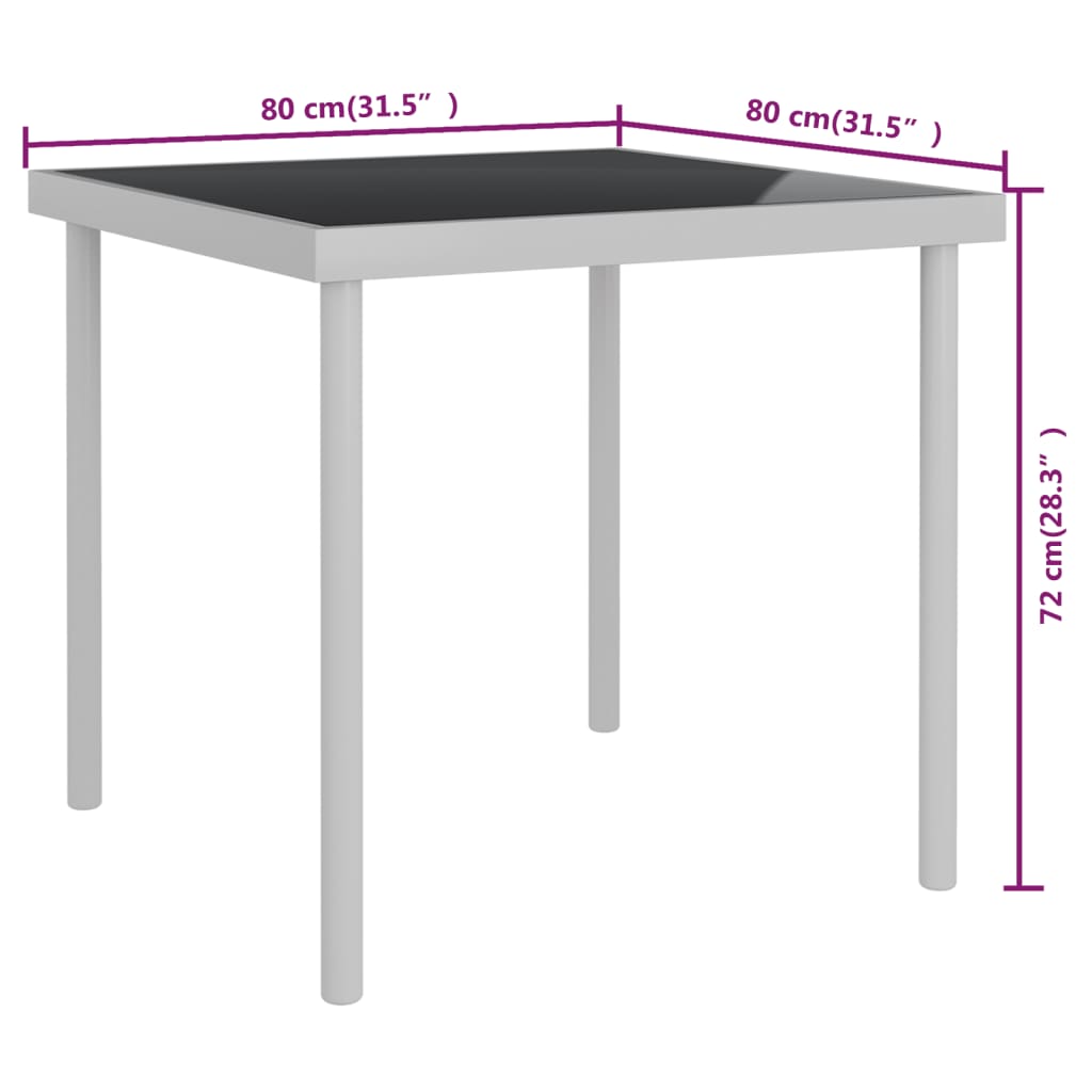 Table de jardin 80x80x72 cm verre et acier anthracite