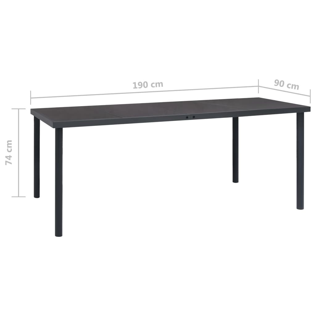 Table de jardin 190x90x74 cm acier, anthracite