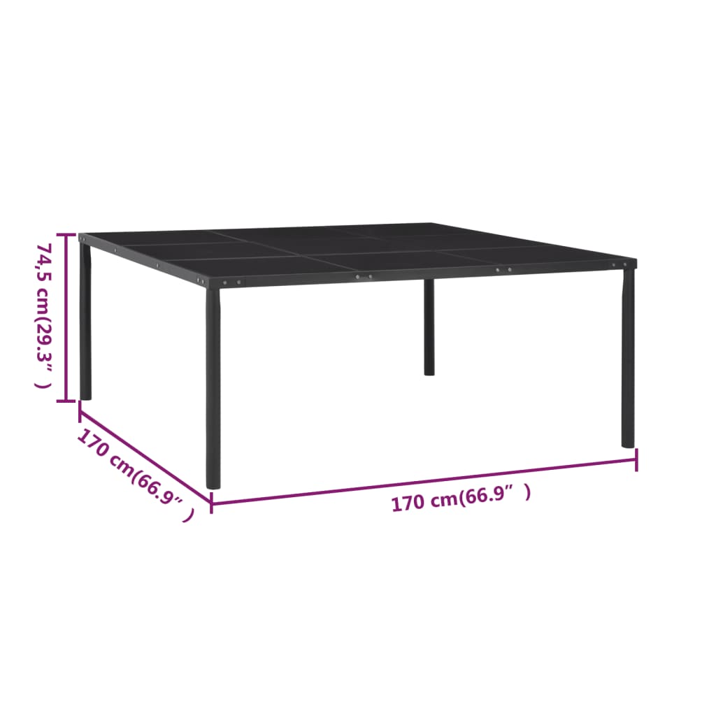 Tuintafel 170x170x74,5 cm glas en staal