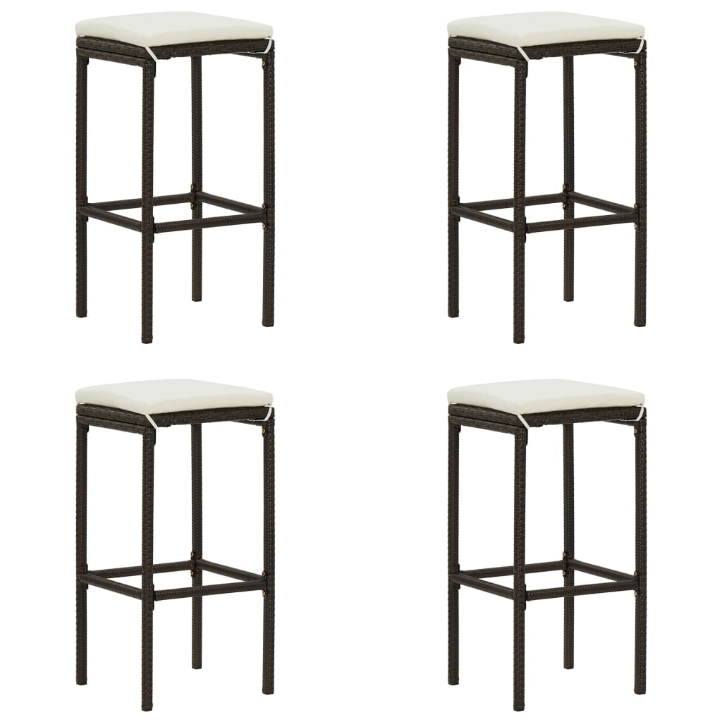 Tabourets de bar avec coussins 4 pcs poly rotin