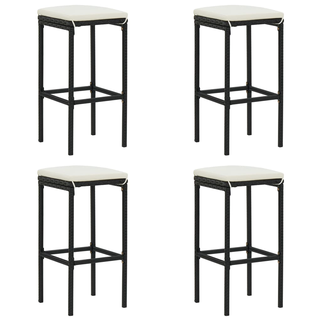 Tabourets de bar avec coussins 4 pcs poly rotin