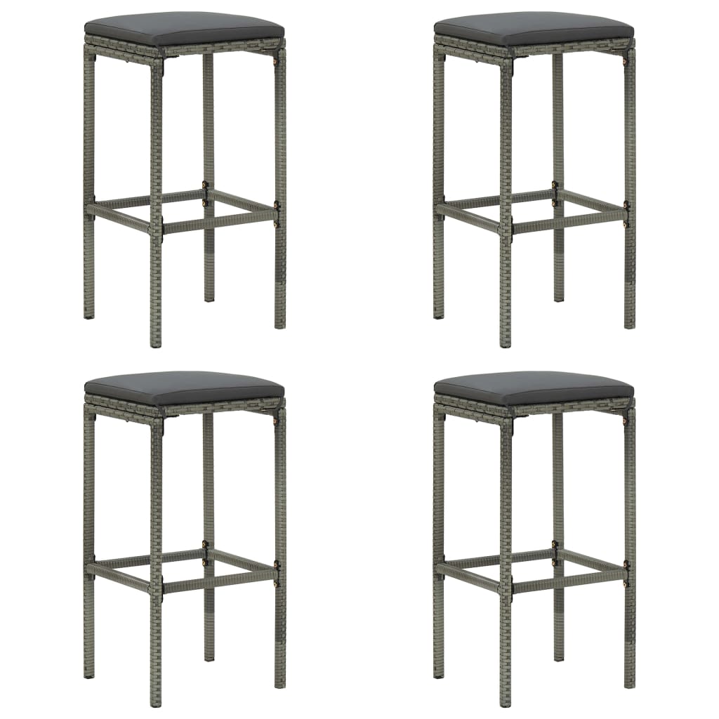 Tabourets de bar avec coussins 4 pcs poly rotin