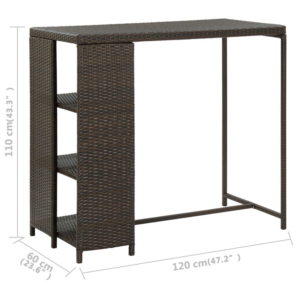 Bartafel met opbergrek 120x60x110 cm poly rattan