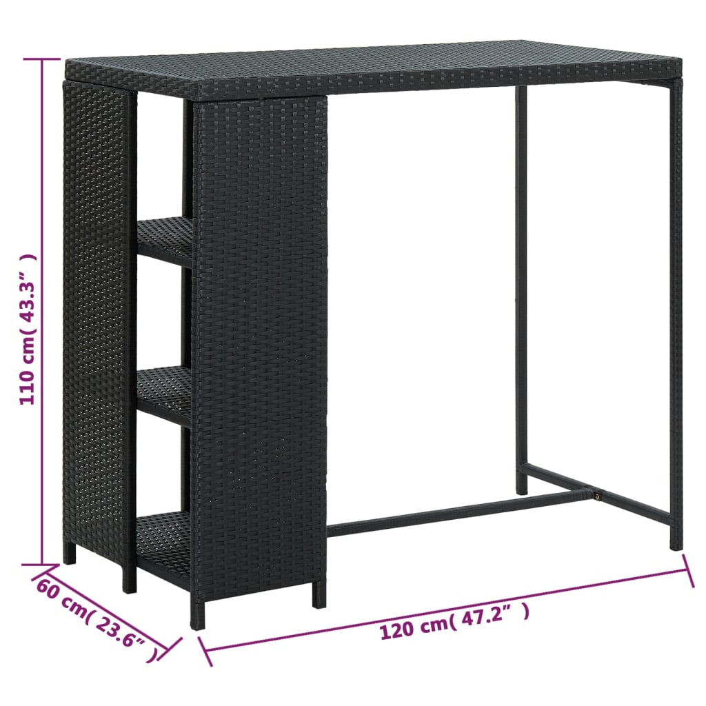 Bartafel met opbergrek 120x60x110 cm poly rattan