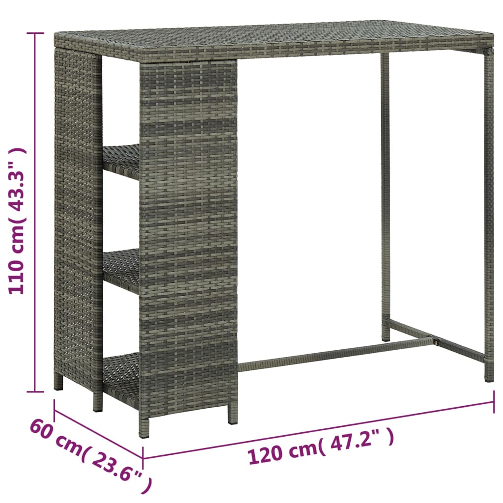 Bartafel met opbergrek 120x60x110 cm poly rattan