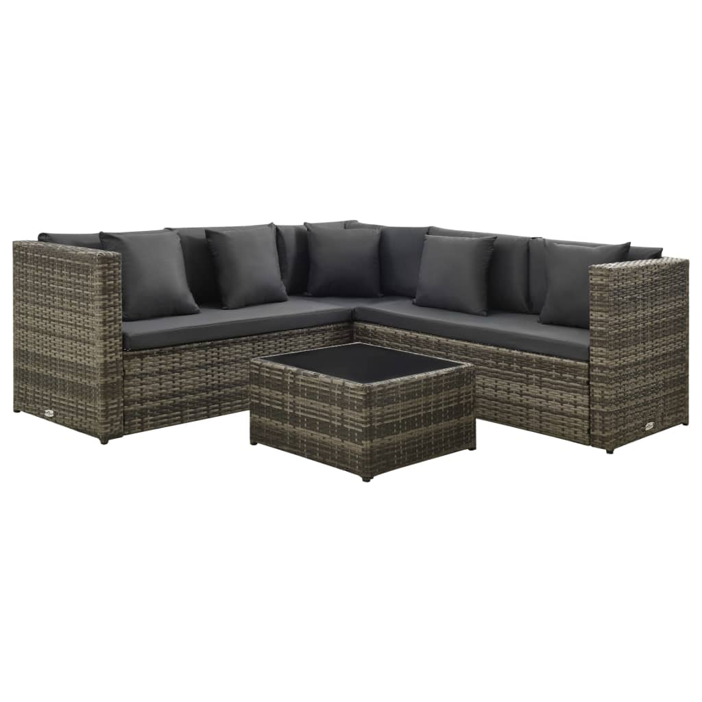 4-delige Loungeset met kussens poly rattan