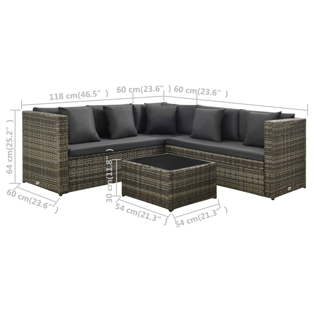 4-delige Loungeset met kussens poly rattan