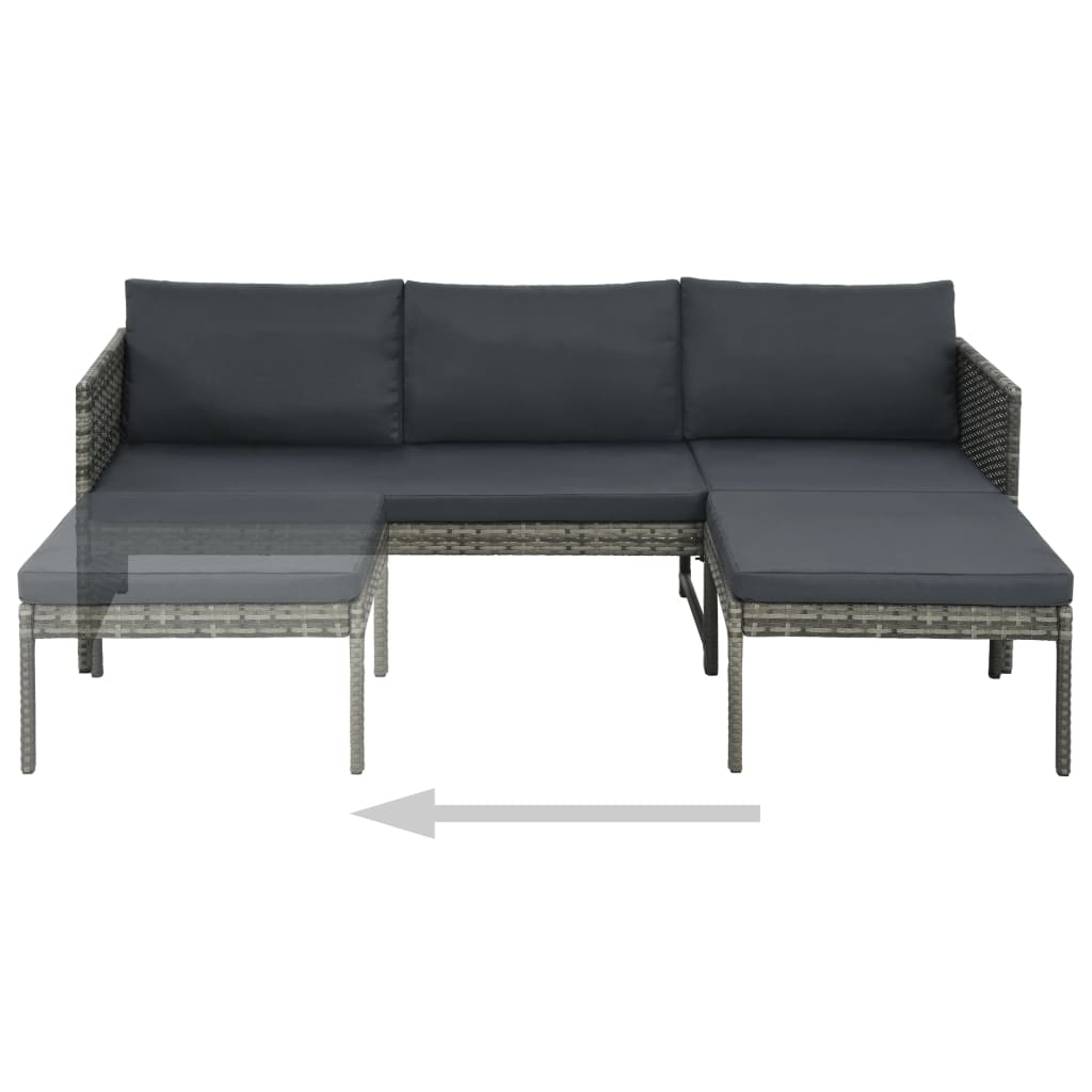 3-delige Loungeset met kussens poly rattan zwart