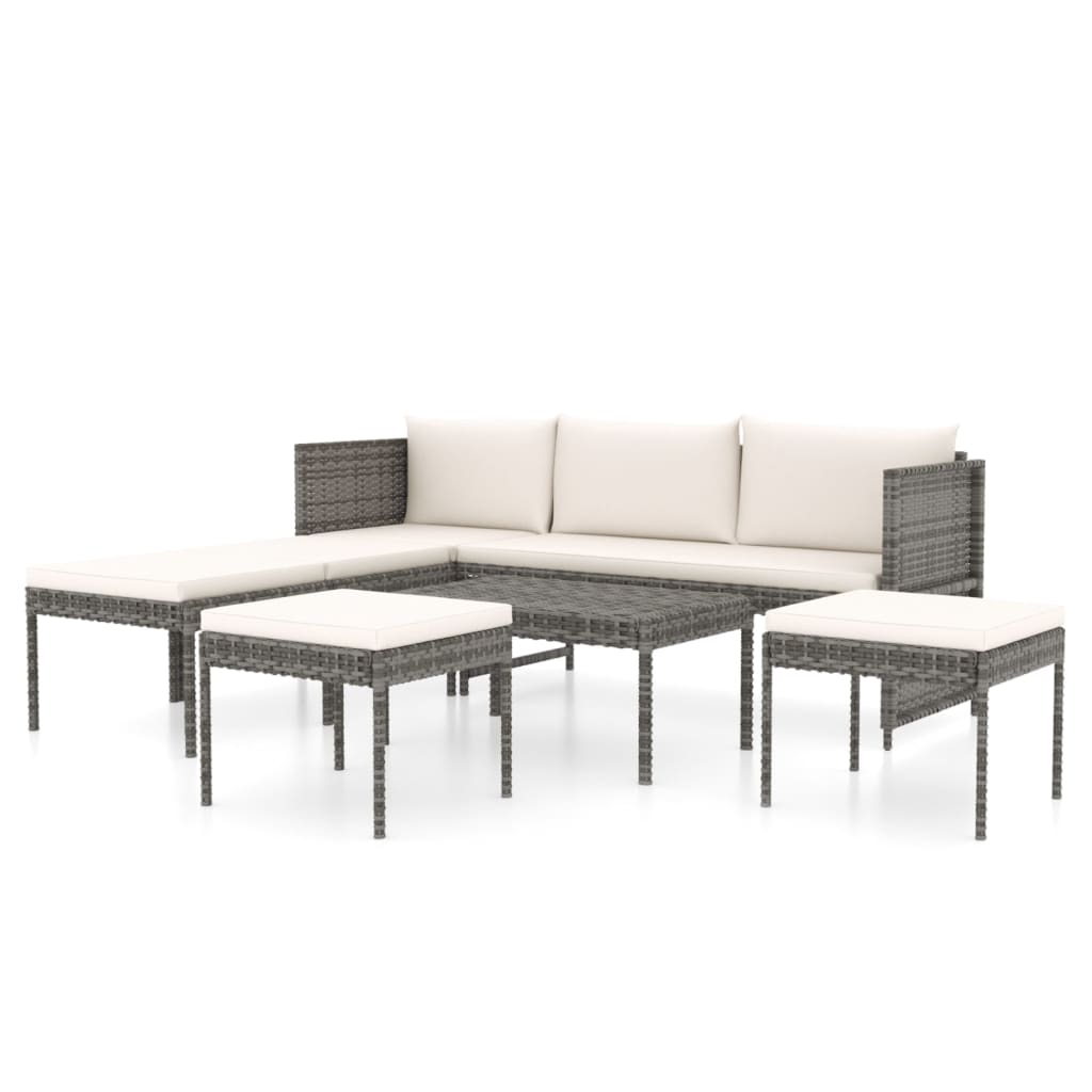 6-delige Loungeset met kussens poly rattan