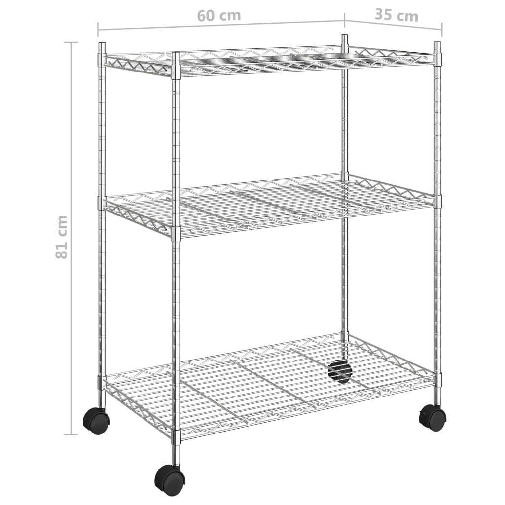 Opbergrek met wielen 3-laags 150 kg 60x35x81 cm chroomkleurig